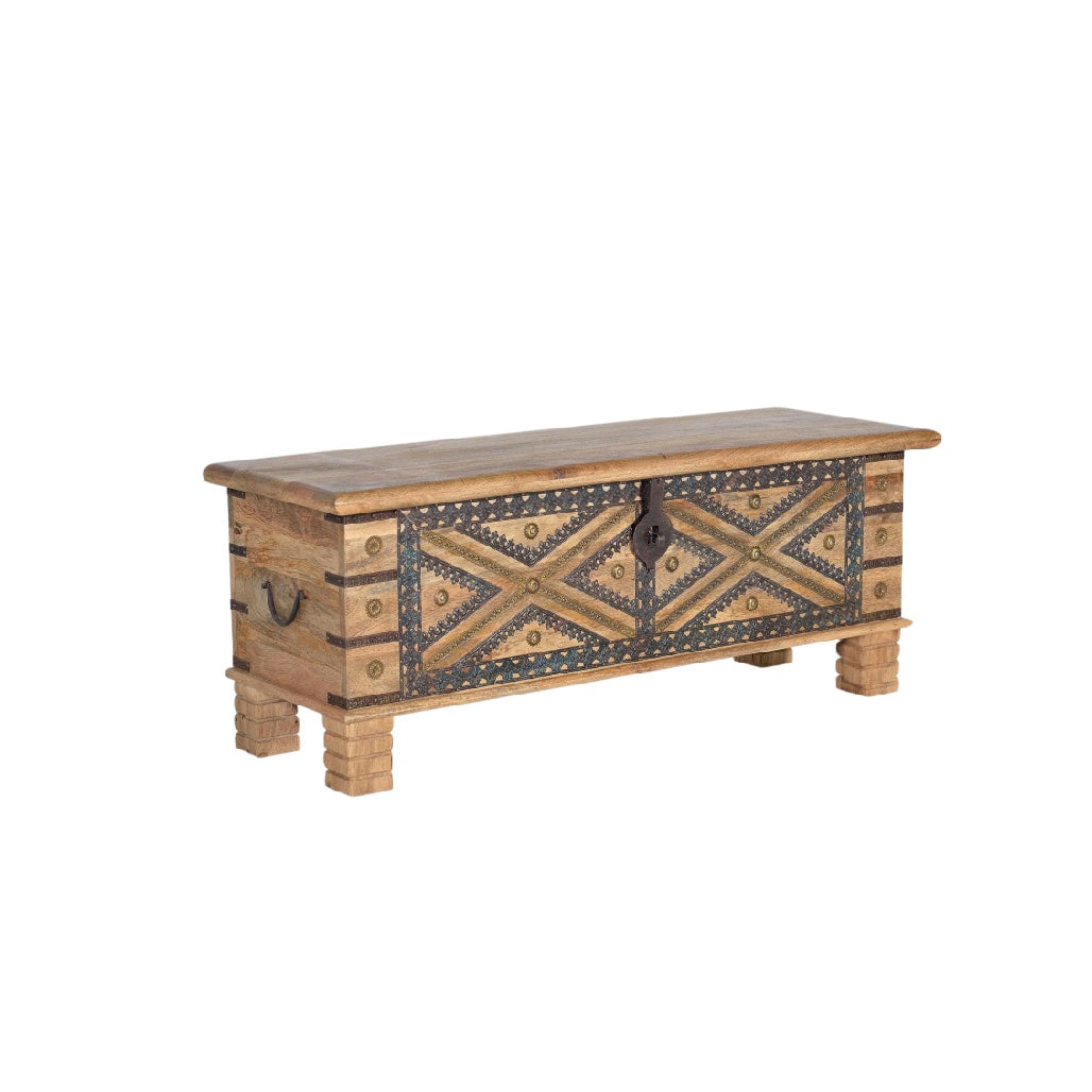 Storage Chest for Living Room with Decorative Metal Accents - Wood - 80 x 40 x 40